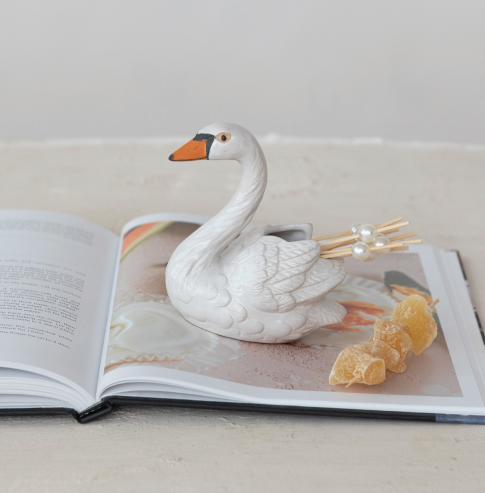STONEWARE SWAN TOOTHPICK HOLDER